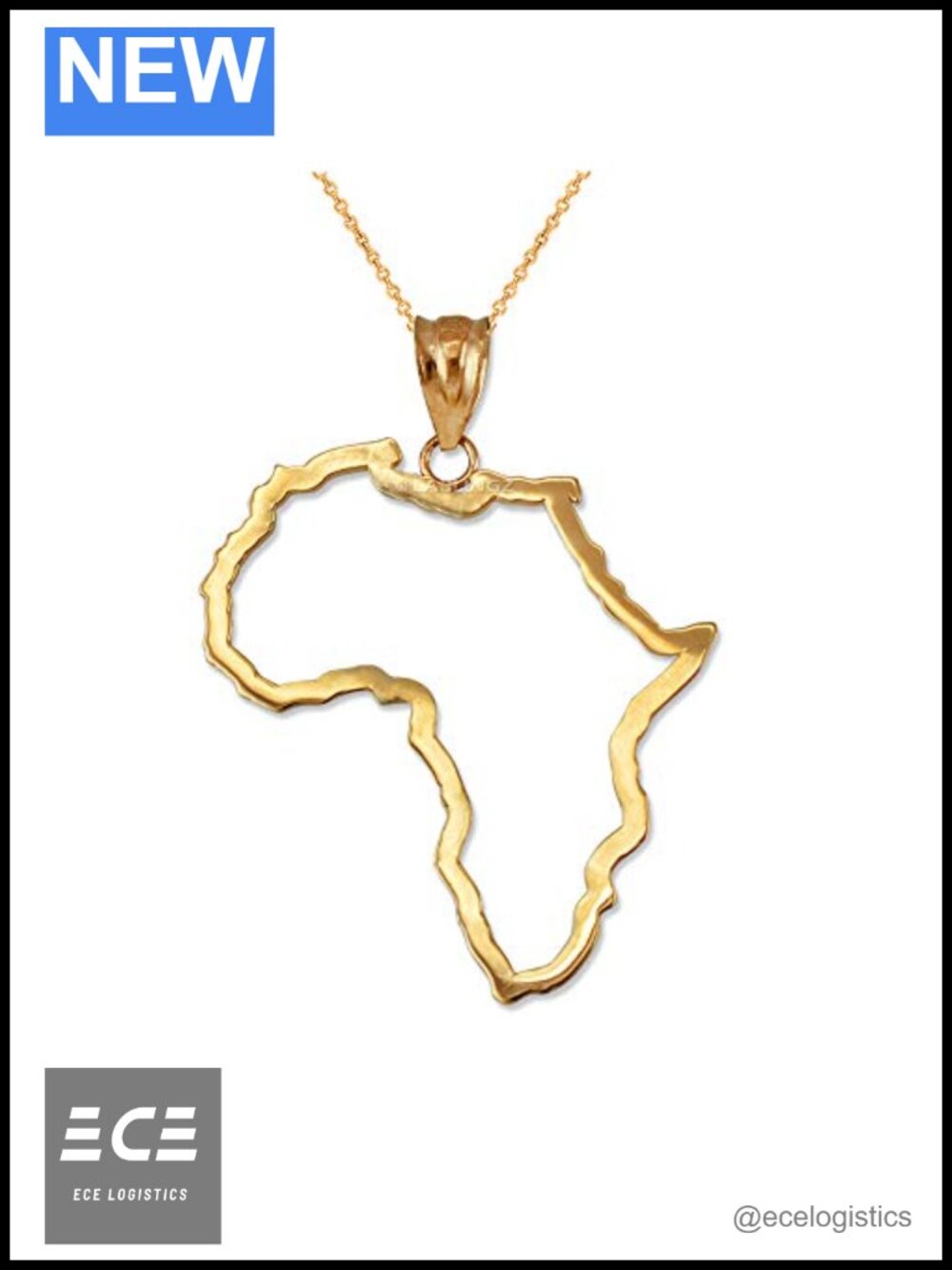 10K Yellow Gold Africa Open Design Pendant Necklace 16-22"